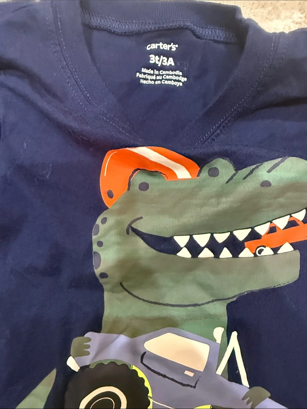 Carter's Navy & Gray Dino Truck Layered-Look Long Sleeve Tee